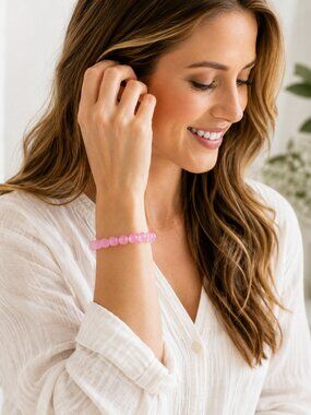 Handmade Soft Pink Glass Bead Stretch Bracelet – 7" Feminine Stackable Jewelry